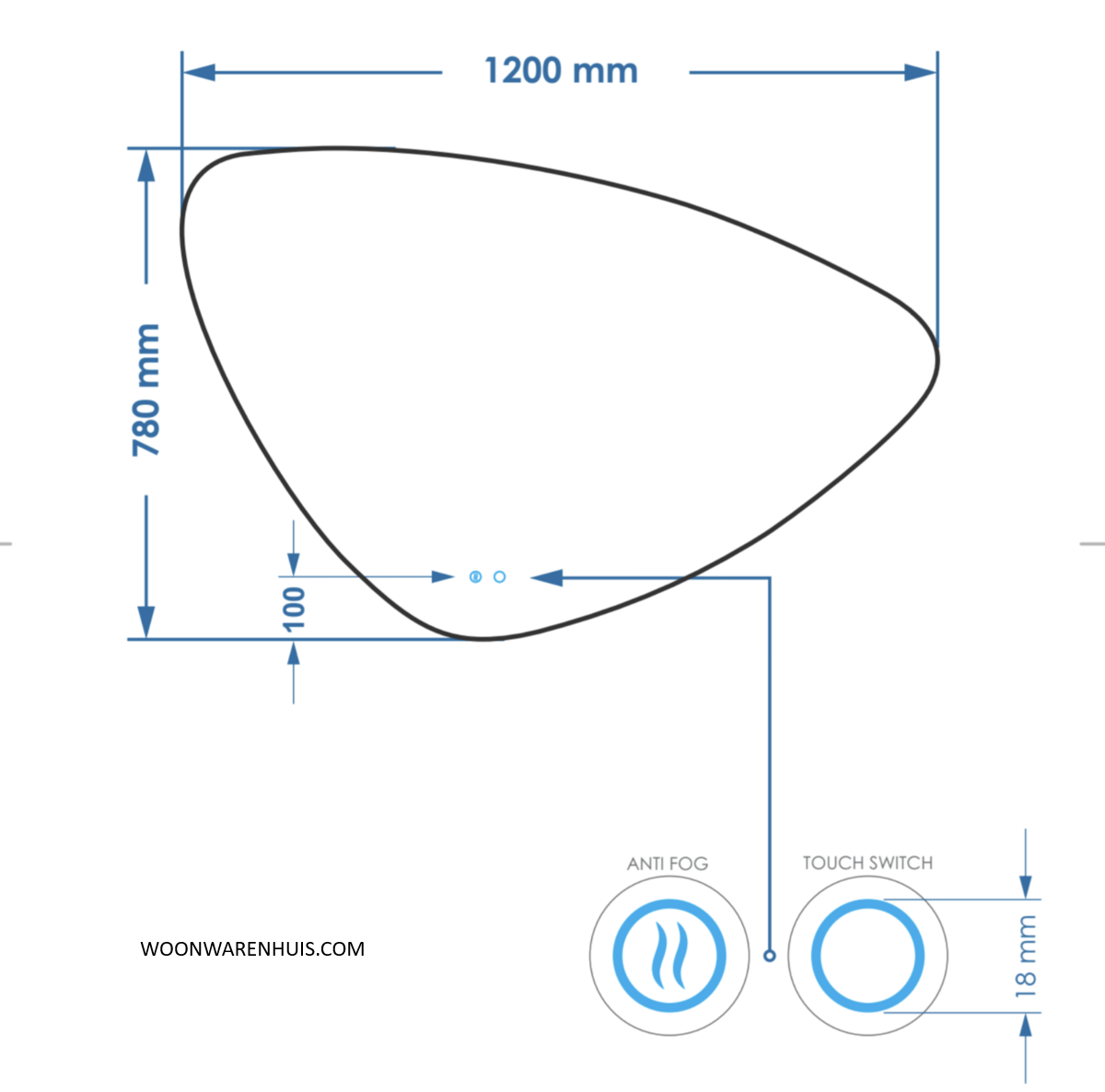 Badkamer spiegel GD Strano 120x78cm met anti-condens functie en indirecte/dimbare LED verlichting