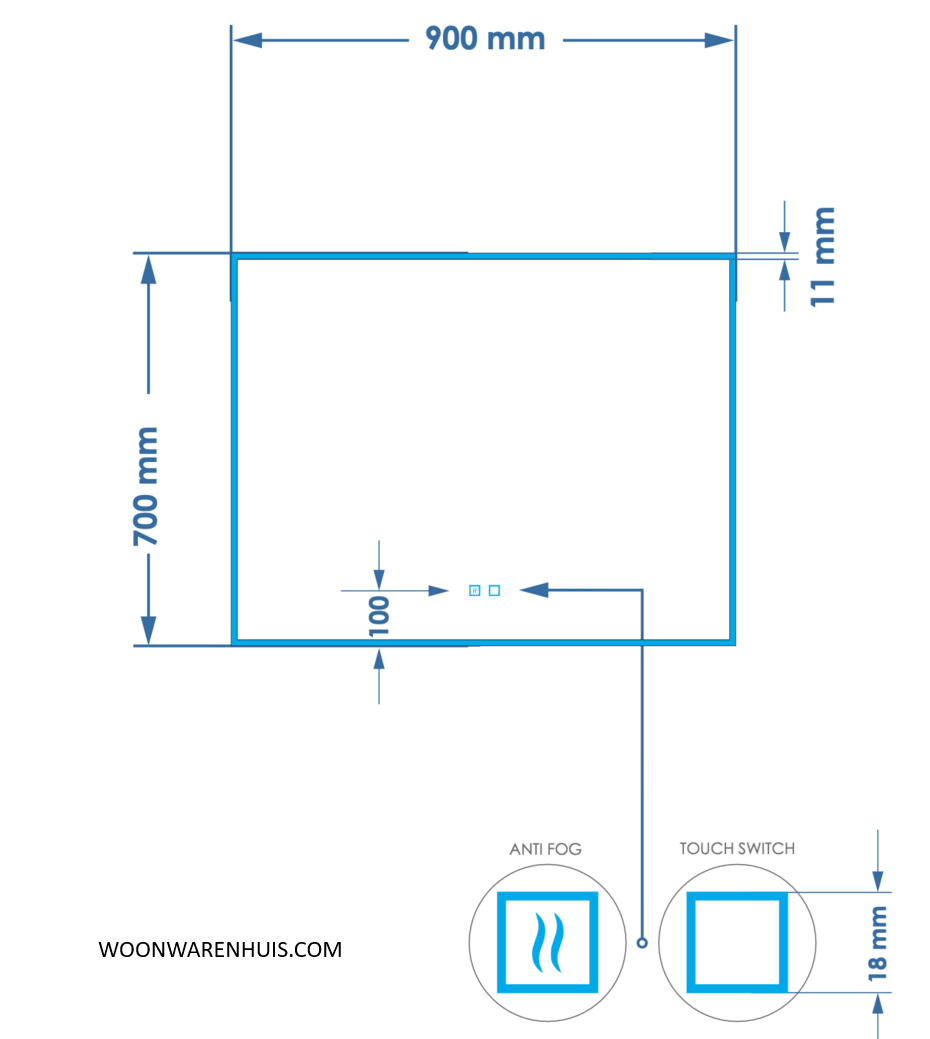 Badkamer spiegel GD Style 90cm met anticondens functie en indirecte/dimbare LED verlichting