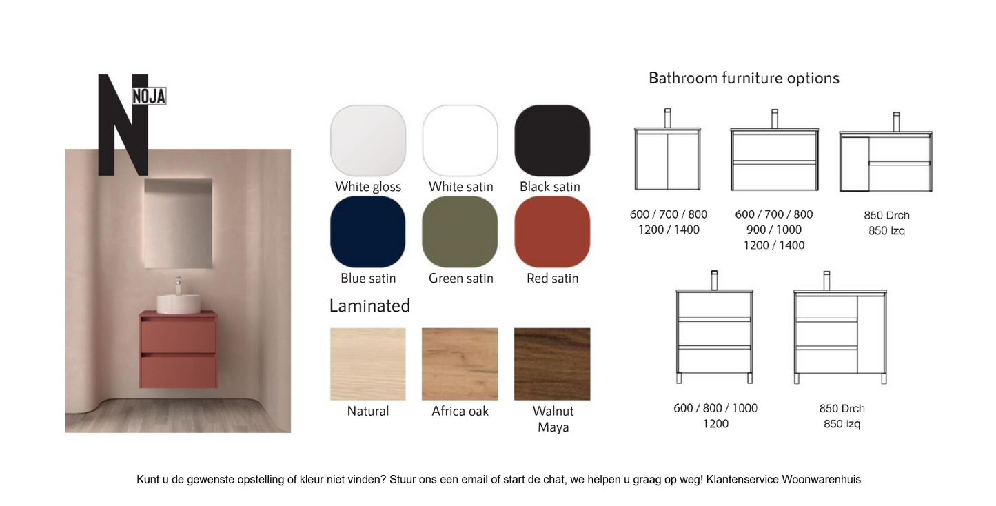 Badkamer meubelset Salgar Noja 85cm 2 laden en 1 deur recht rood mat