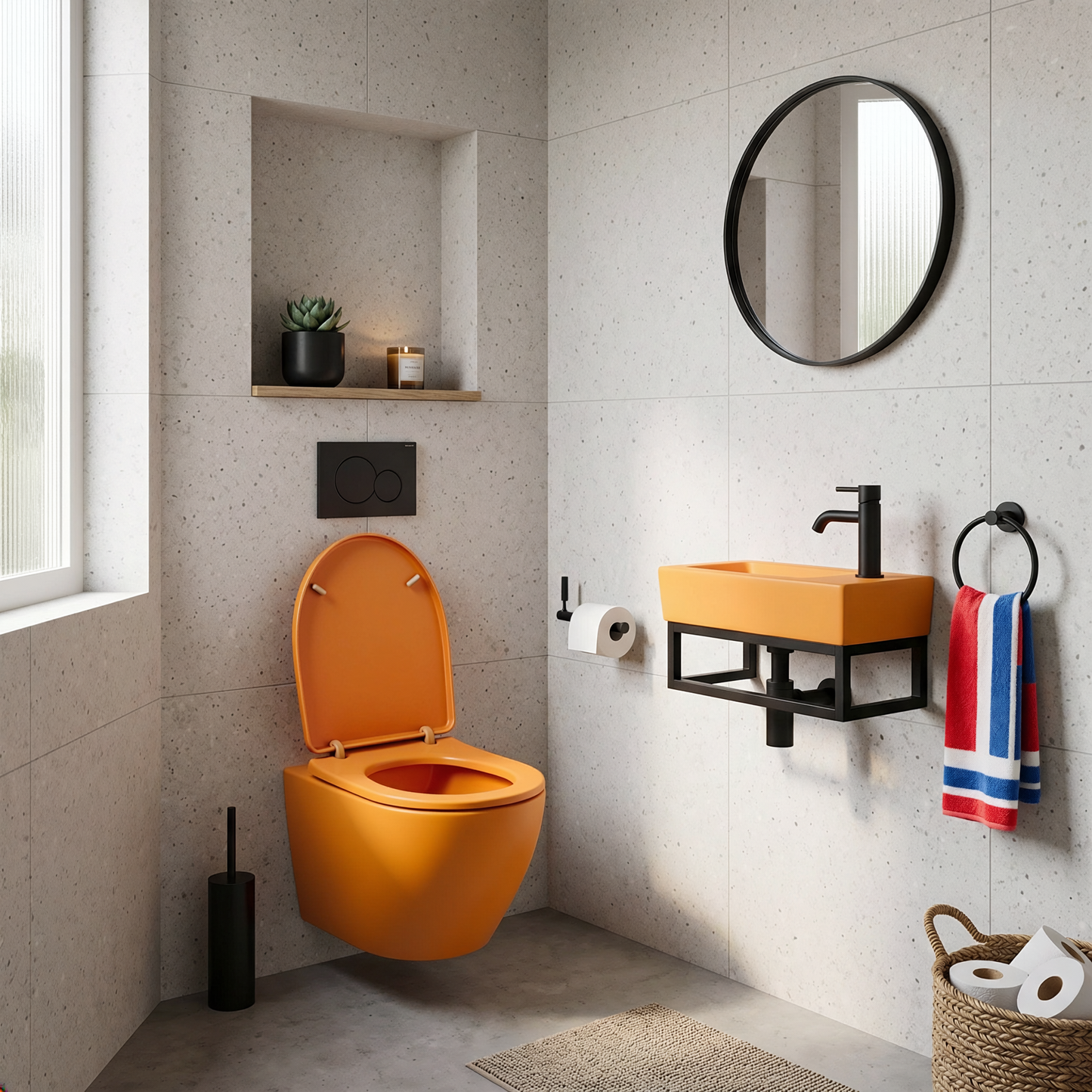 Wandcloset Sanitado rainbow randloos met softclose toiletzitting in mat oranje