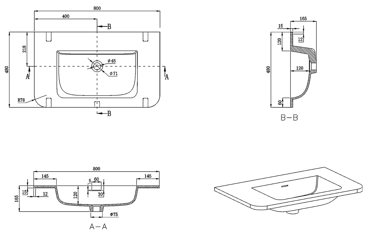 Wastafelkast Wiesbaden Sulora 80cm bruin eiken inclusief wastafelblad Laro solid surface