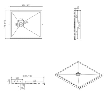 Douchebak Wiesbaden Stonea rechthoek 80x90cm antislip composiet in mat wit