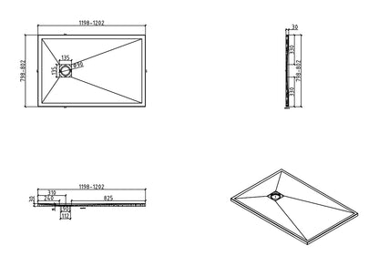 Douchebak Wiesbaden Stonea rechthoek 80x120cm antislip composiet mat zwart