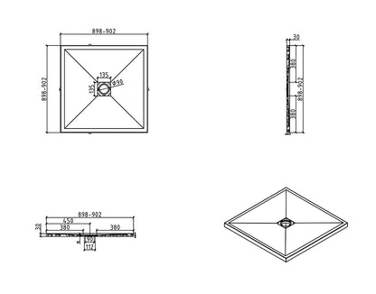 Douchebak Wiesbaden Stonea vierkant 90x90cm antislip composiet mat zwart