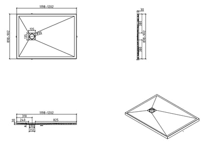 Douchebak Wiesbaden Stonea rechthoek 90x120cm antislip composiet mat zwart
