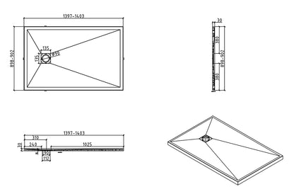 Douchebak Wiesbaden Stonea rechthoek 90x140cm antislip composiet mat zwart