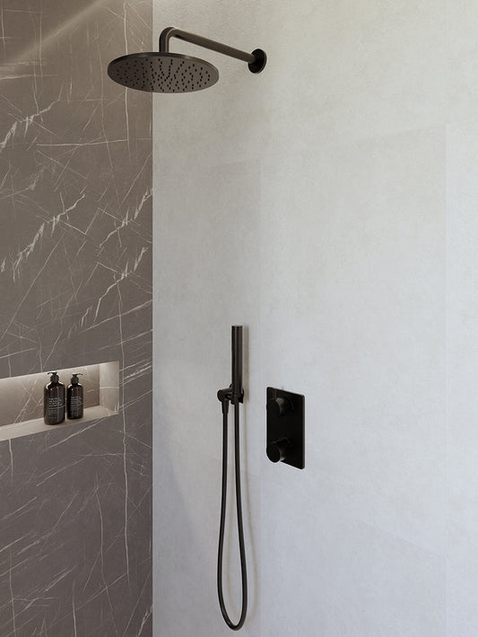 Complete inbouwthermostaat doucheset Wiesbaden Caral met 25cm stortdouche en handdouche mat zwart