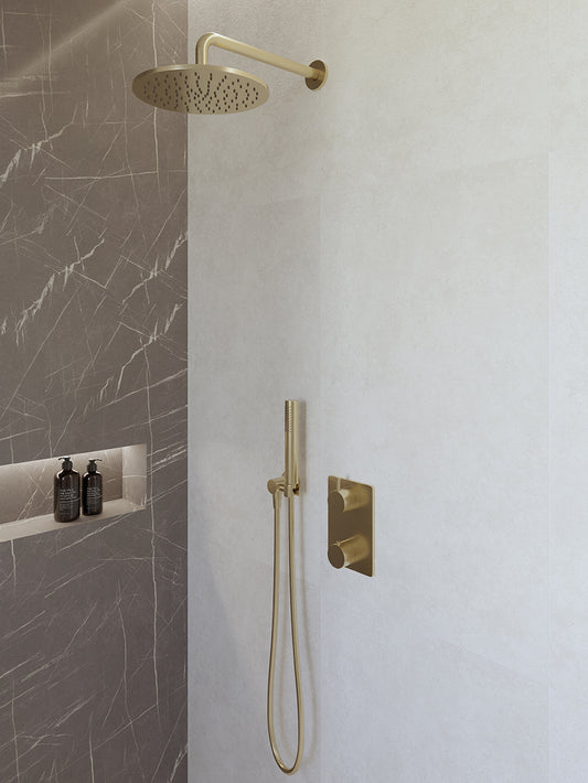 Complete inbouwthermostaat doucheset Wiesbaden Caral met 25cm stortdouche en handdouche geborsteld messing