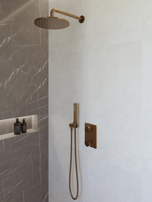 Complete inbouwthermostaat doucheset Wiesbaden Caral met 25cm stortdouche en handdouche geborsteld brons koper