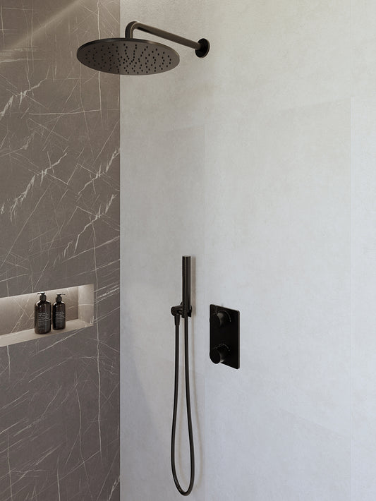 Complete inbouwthermostaat doucheset Wiesbaden Caral met 30cm stortdouche en handdouche mat zwart