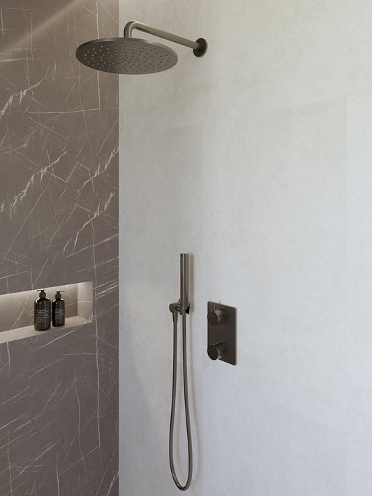 Complete inbouwthermostaat doucheset Wiesbaden Caral met 30cm stortdouche en handdouche gunmetal