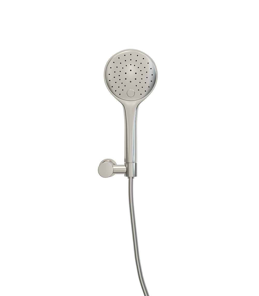Wiesbaden Unimatch handdoucheset met handdouche 3 standen diameter 12 cm, doucheslang en wandhouder kantelbaar gebrorsteld staal