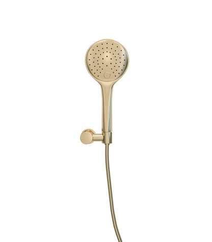 Wiesbaden Unimatch handdoucheset met handdouche 3 standen diameter 12 cm, doucheslang en wandhouder kantelbaar geborsteld messing