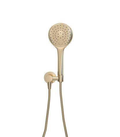 Wiesbaden Unimatch handdoucheset met handdouche 3 standen diameter 12 cm, doucheslang en wandaansluitbocht geborsteld messing