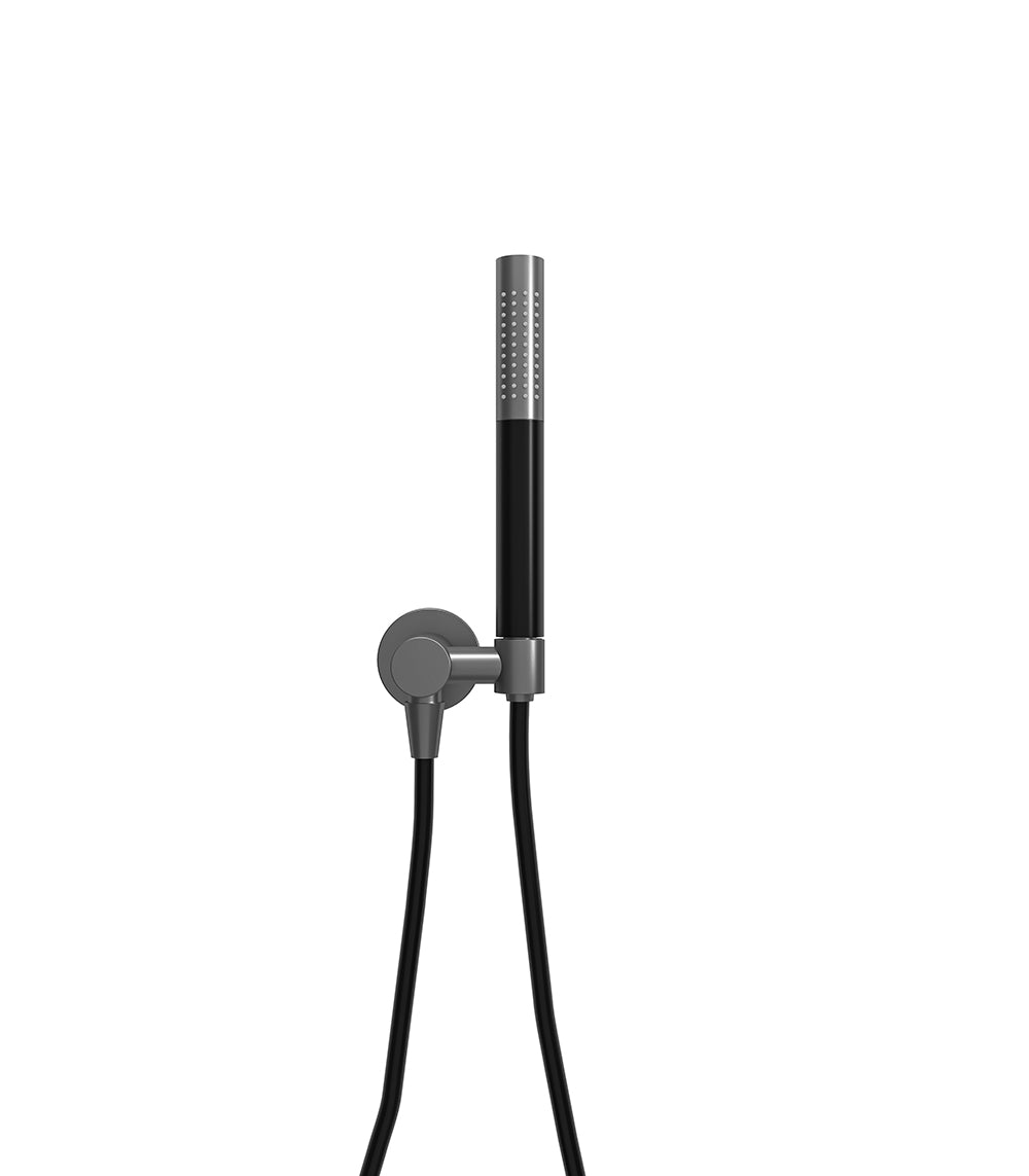 Wiesbaden Unimatch handdoucheset met staafhanddouche 1 stand, doucheslang en wandaansluitbocht gunmetal/mat zwart