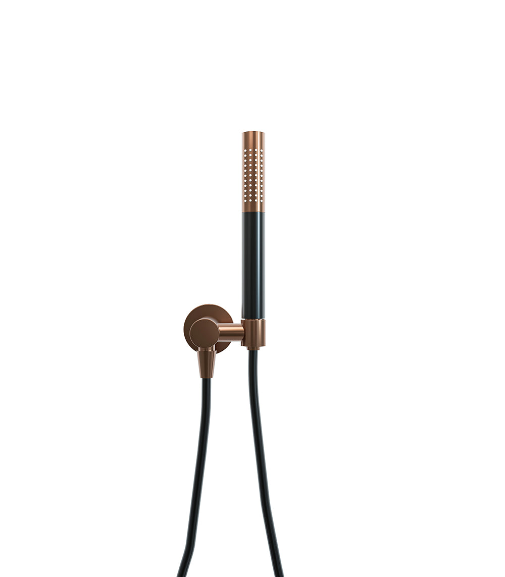 Wiesbaden Unimatch handdoucheset met staafhanddouche 1 stand, doucheslang en wandaansluitbocht geborsteld brons koper/mat zwart