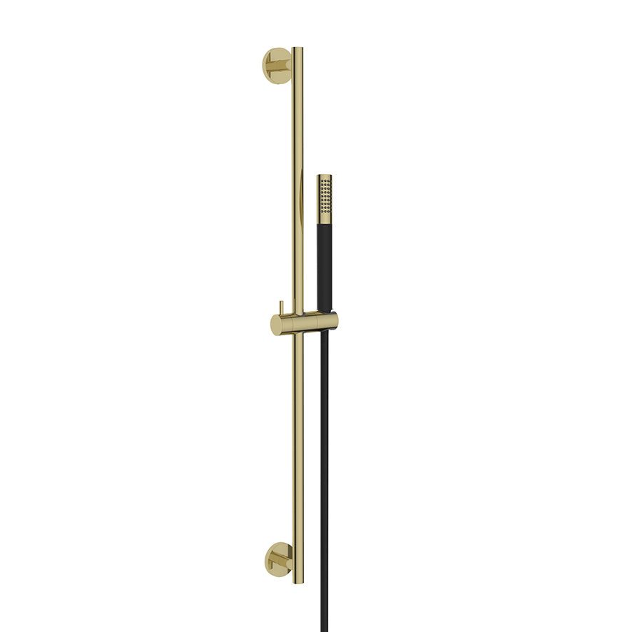 Wiesbaden Unimatch glijstangset compleet met staafhanddouche 1 stand geborsteld messing/mat zwart