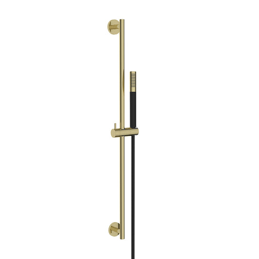 Wiesbaden Unimatch glijstangset compleet met staafhanddouche 1 stand geborsteld messing/mat zwart