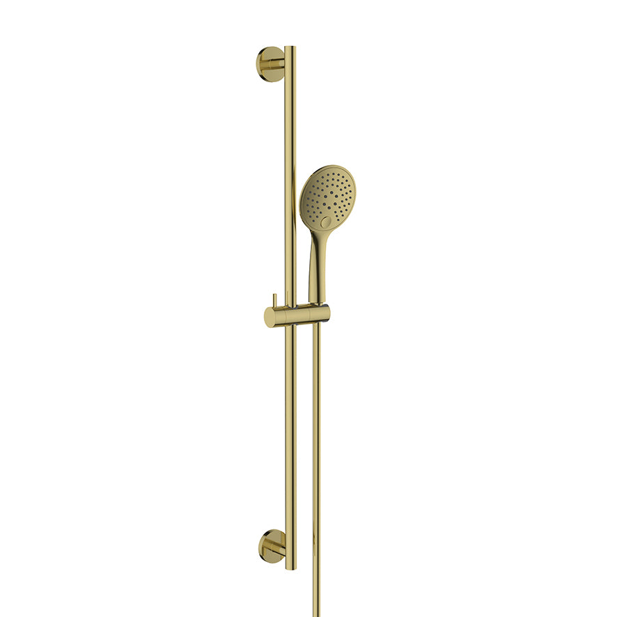 Wiesbaden Unimatch glijstangset compleet met handdouche 3 standen diameter 12 cm geborsteld messing