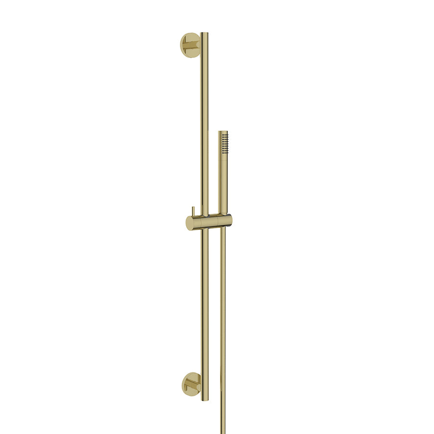 Wiesbaden Unimatch glijstangset compleet met staafhanddouche 1 stand geborsteld messing