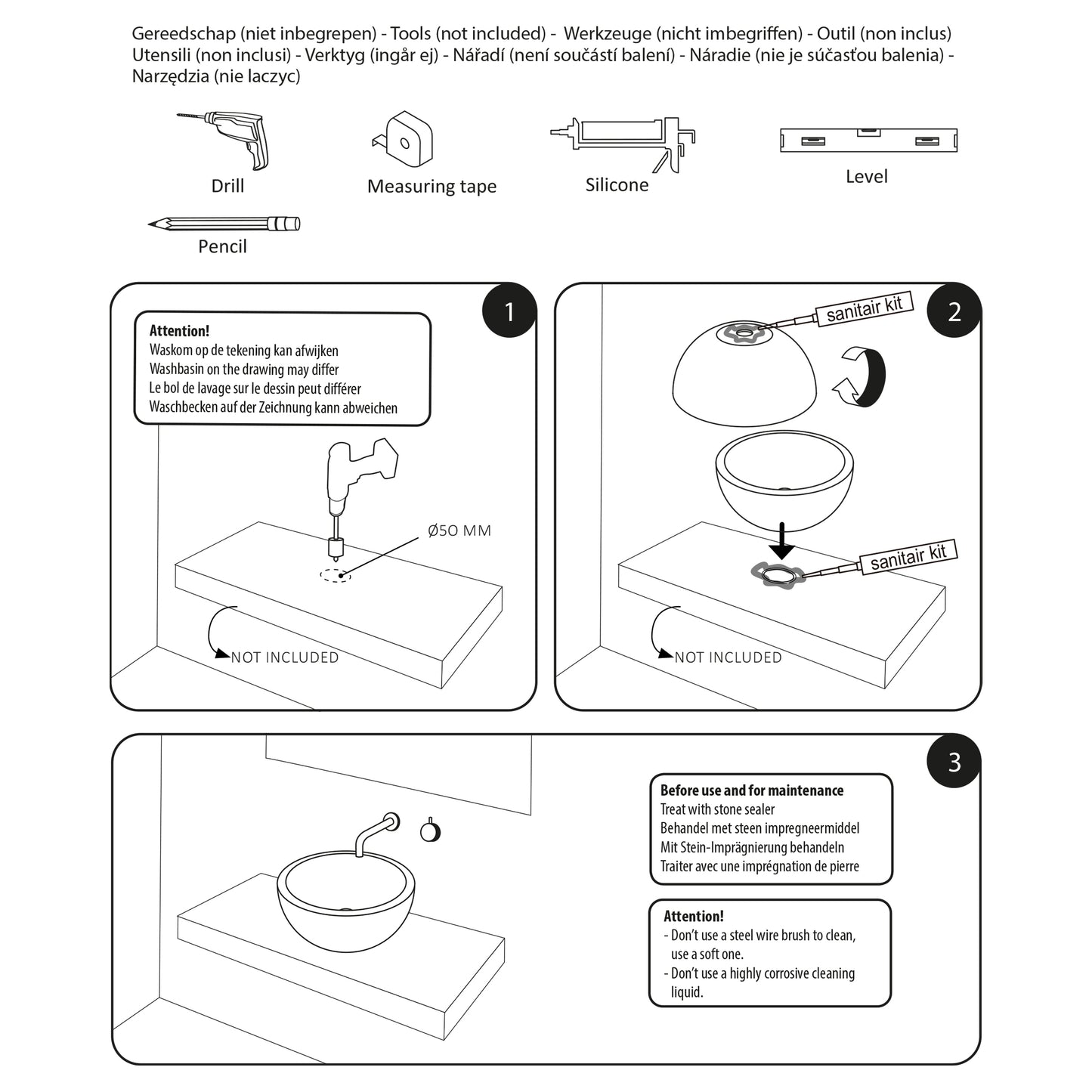 Opbouw waskom Differnz Boomer rond 25cm keramiek mat zwart