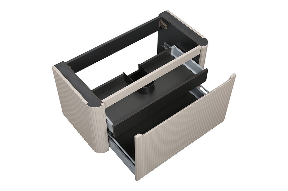 Wastafelkast Wiesbaden Sulora 100cm mat beige inclusief wastafelblad Laro solid surface