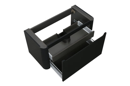 Wastafelkast Wiesbaden Sulora 80cm mat zwart inclusief wastafelblad Laro solid surface