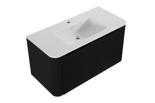 Badkamermeubelset Wiesbaden Sulora 120cm mat zwart inclusief spiegel Uovo