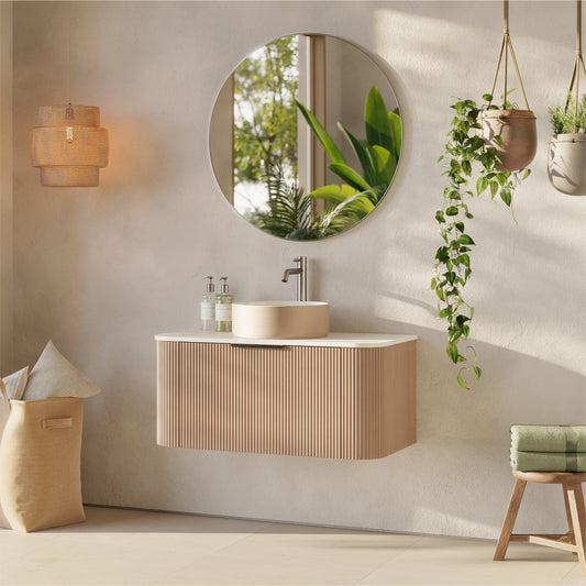Opbouw waskom Differnz Mira rond 36cm keramiek beige en wit