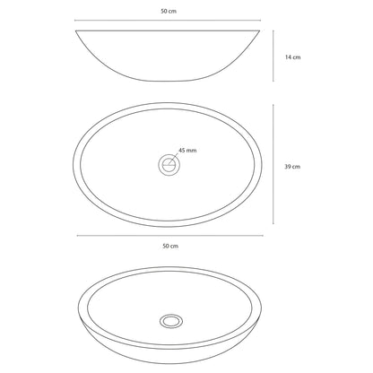 Opbouw waskom Differnz Diaz ovaal 50cm keramiek wit