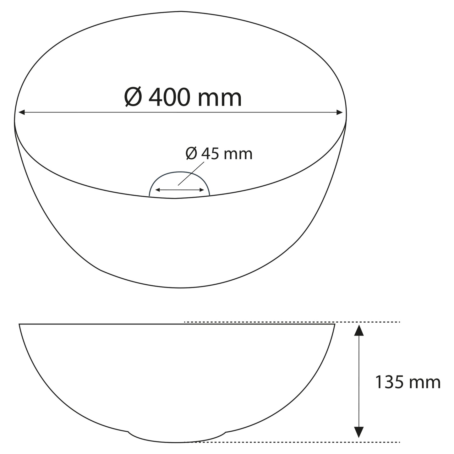 Opbouw waskom Differnz Bowl rond 40cm keramiek mat goud