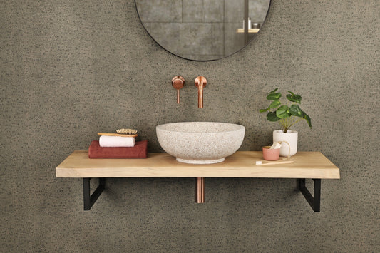 Opbouw waskom Differnz Bowl rond 40cm terrazzo bruin en beige