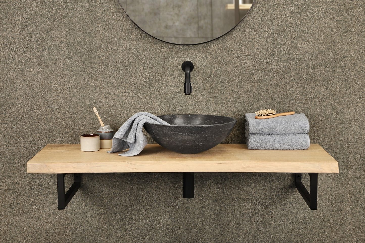 Opbouw waskom Differnz Bowl rond 40cm limestone antractiet