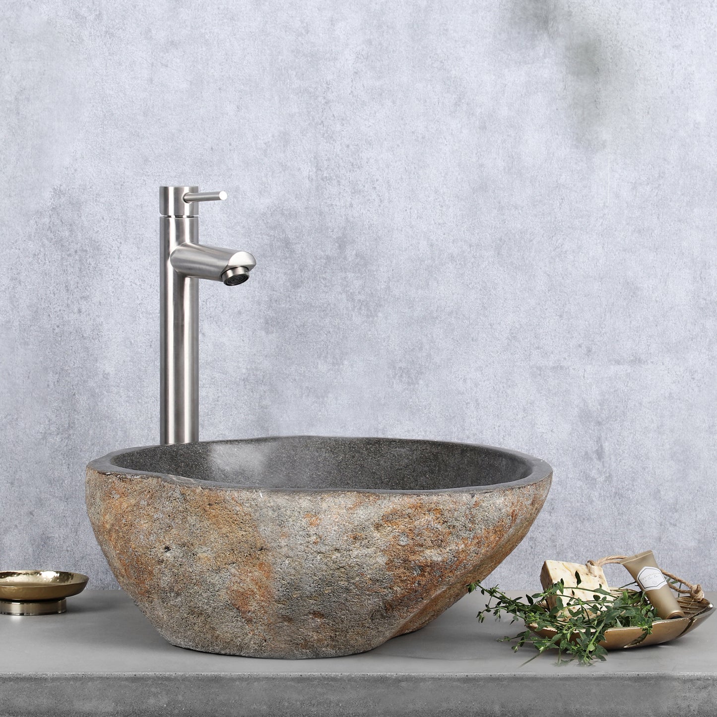 Opbouw waskom Differnz Lombok 36cm riverstone beige en grijs