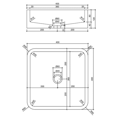 Opbouw waskom Differnz Marba vierkant 40cm beton lichtgrijs