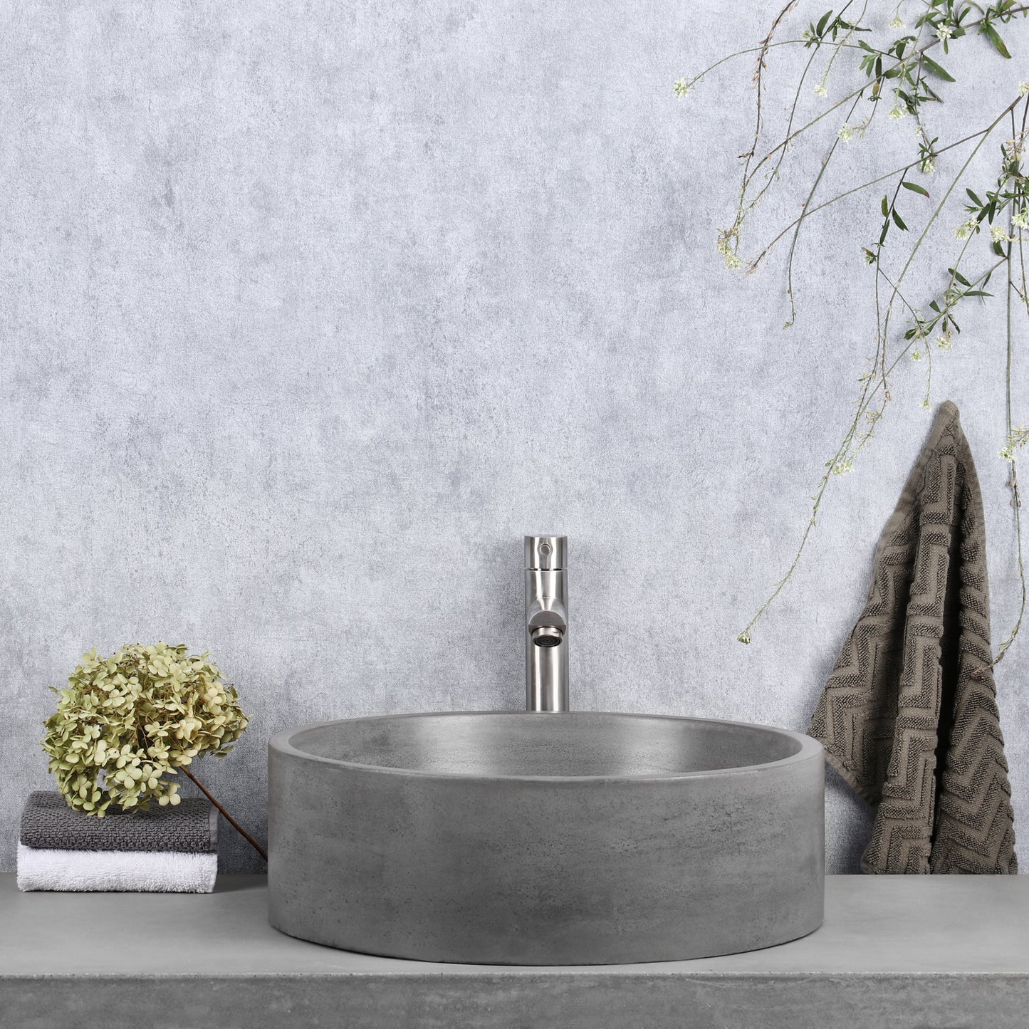 Opbouw waskom Differnz Marba rond 42cm beton donkergrijs
