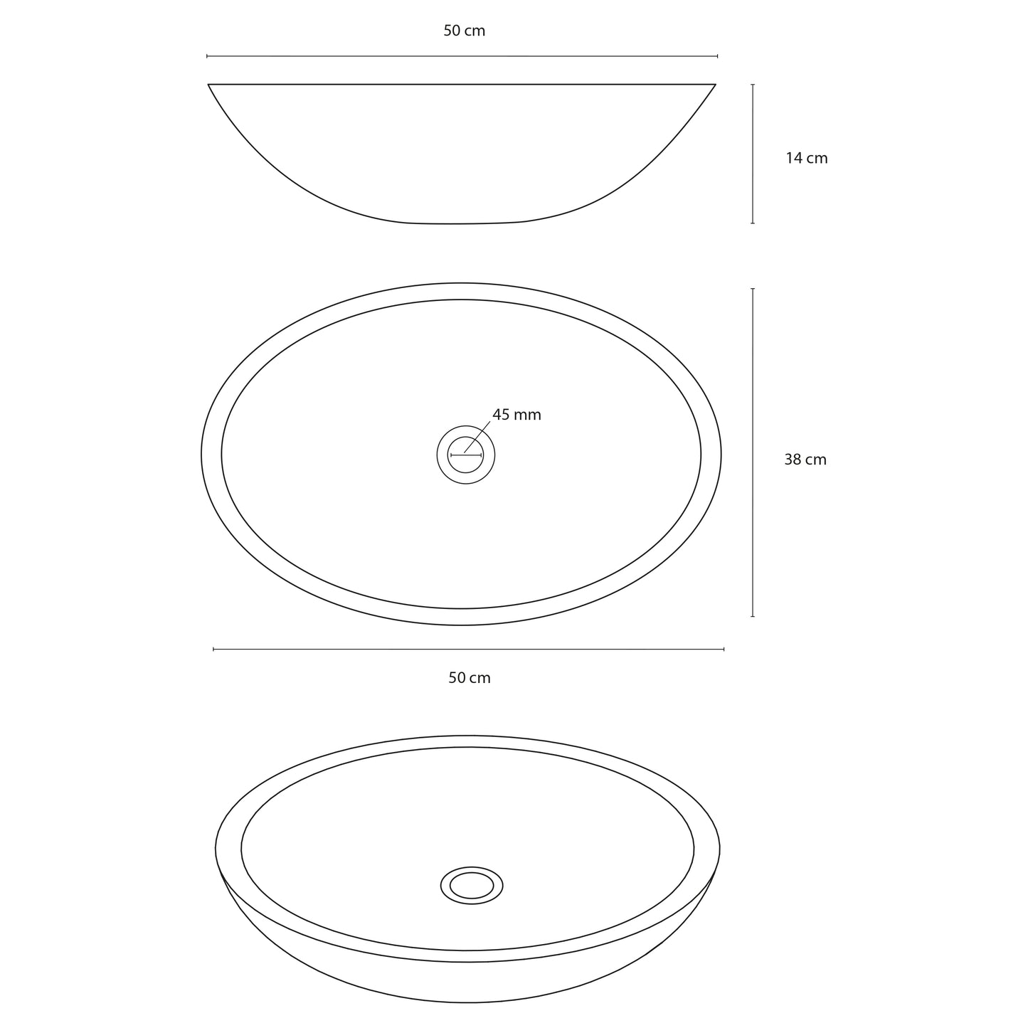 Opbouw waskom Differnz Dias rond 50cm beton lichtgrijs