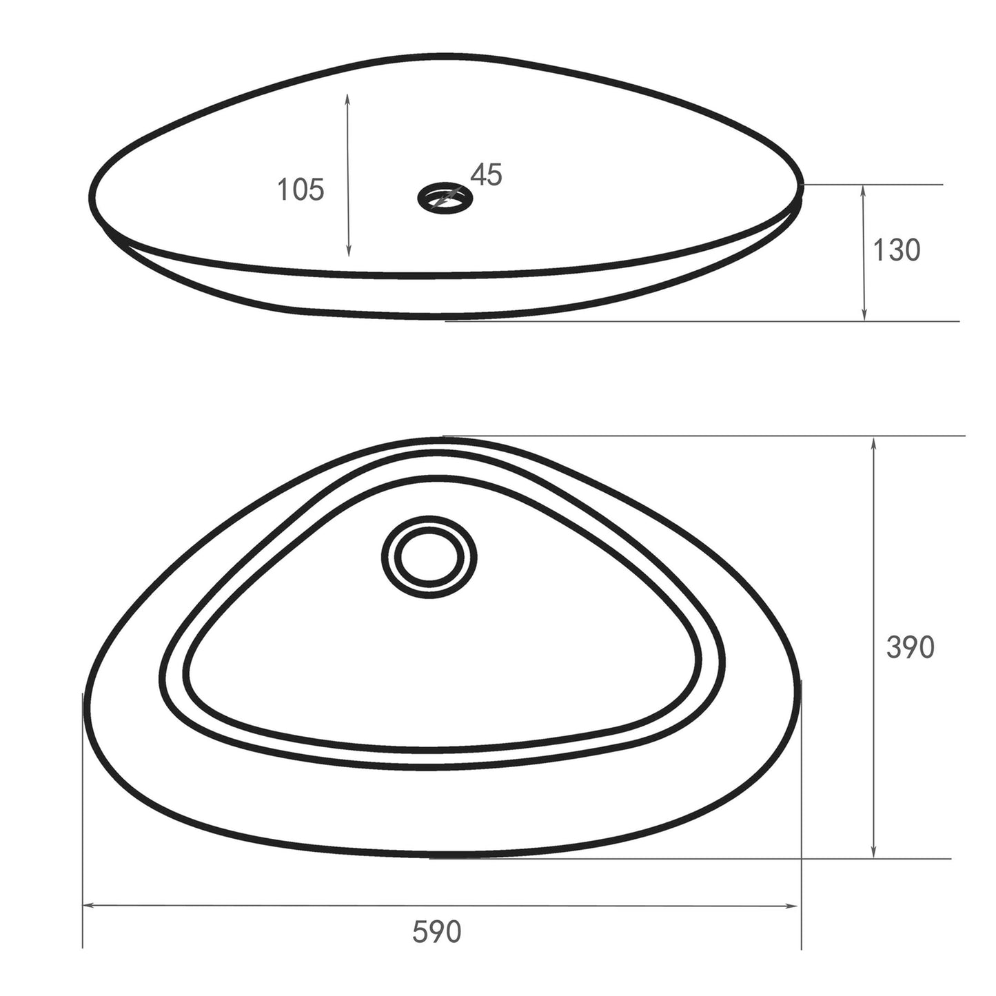 Opbouw waskom Differnz Rigi ovaal 59cm keramiek wit