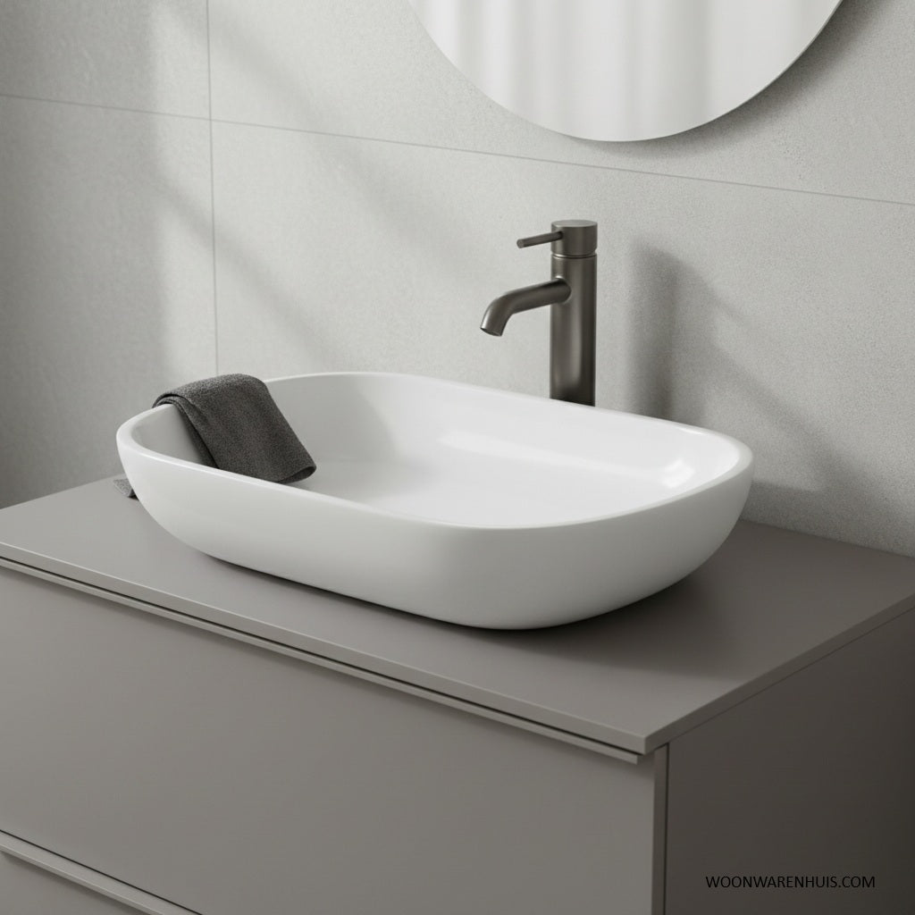 Opbouw waskom Differnz Ovalo 54cm polystone wit