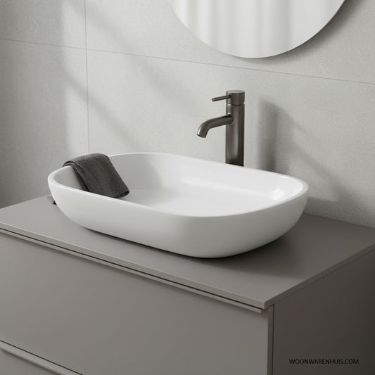 Opbouw waskom Differnz Ovalo 54cm polystone wit