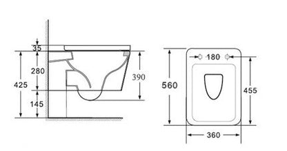 Wandcloset Sanitado Elements Square diepspoel met toiletzitting in glanzend wit - maatvoering
