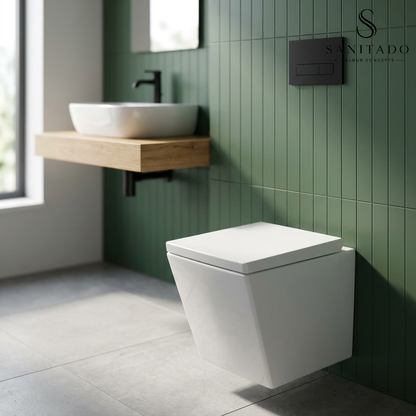 Wandcloset Sanitado Elements Square diepspoel met toiletzitting in glanzend wit