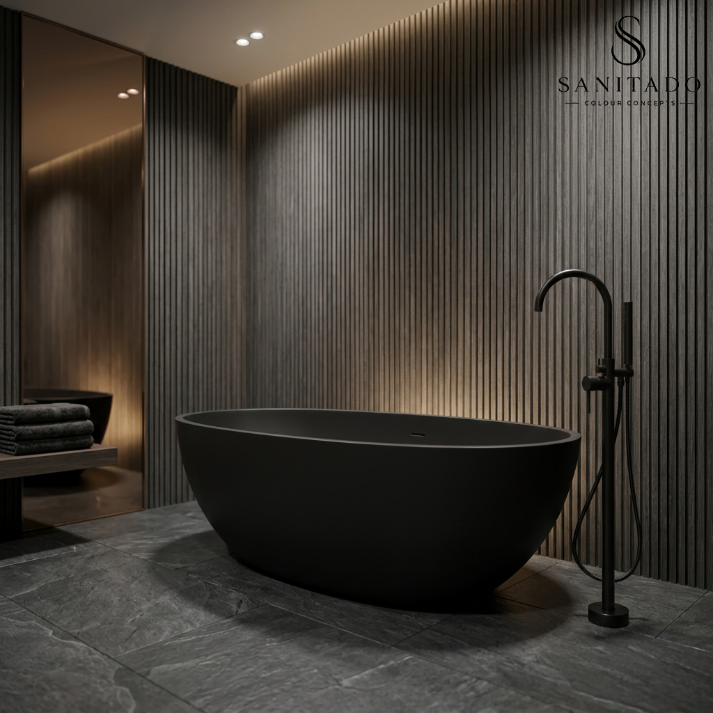 Vrijstaand ligbad Sanitado Elements Just New solid surface 180x85cm mat zwart