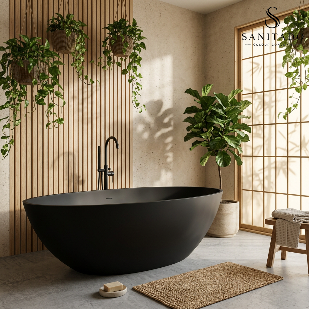 Vrijstaand ligbad Sanitado Elements Just New solid surface 180x85cm mat zwart
