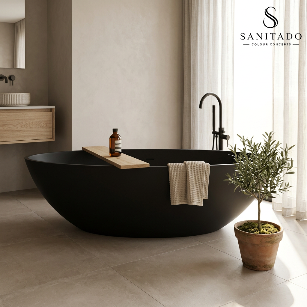 Vrijstaand ligbad Sanitado Elements Just New solid surface 180x85cm mat zwart