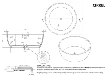 Vrijstaand ligbad Sanitado Elements Cirkel 153cm mat wit
