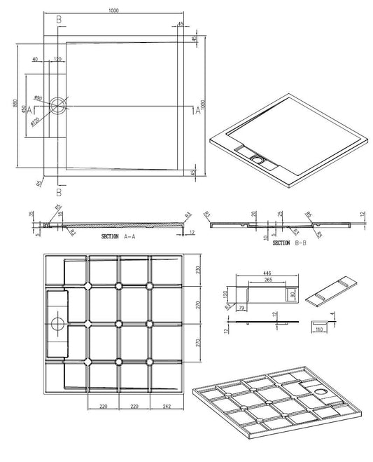 Sanitado Elements Decent Douchebak Mat Wit 100x100cm Solid Surface