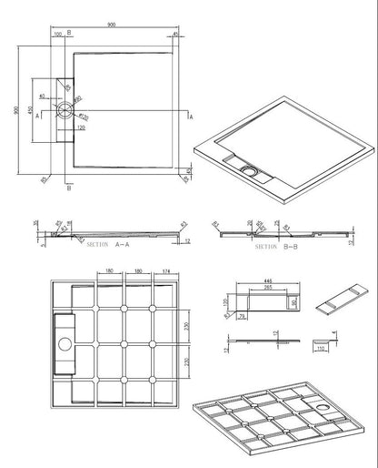 Sanitado Elements Decent Douchebak Mat Zwart 90x90cm Solid Surface