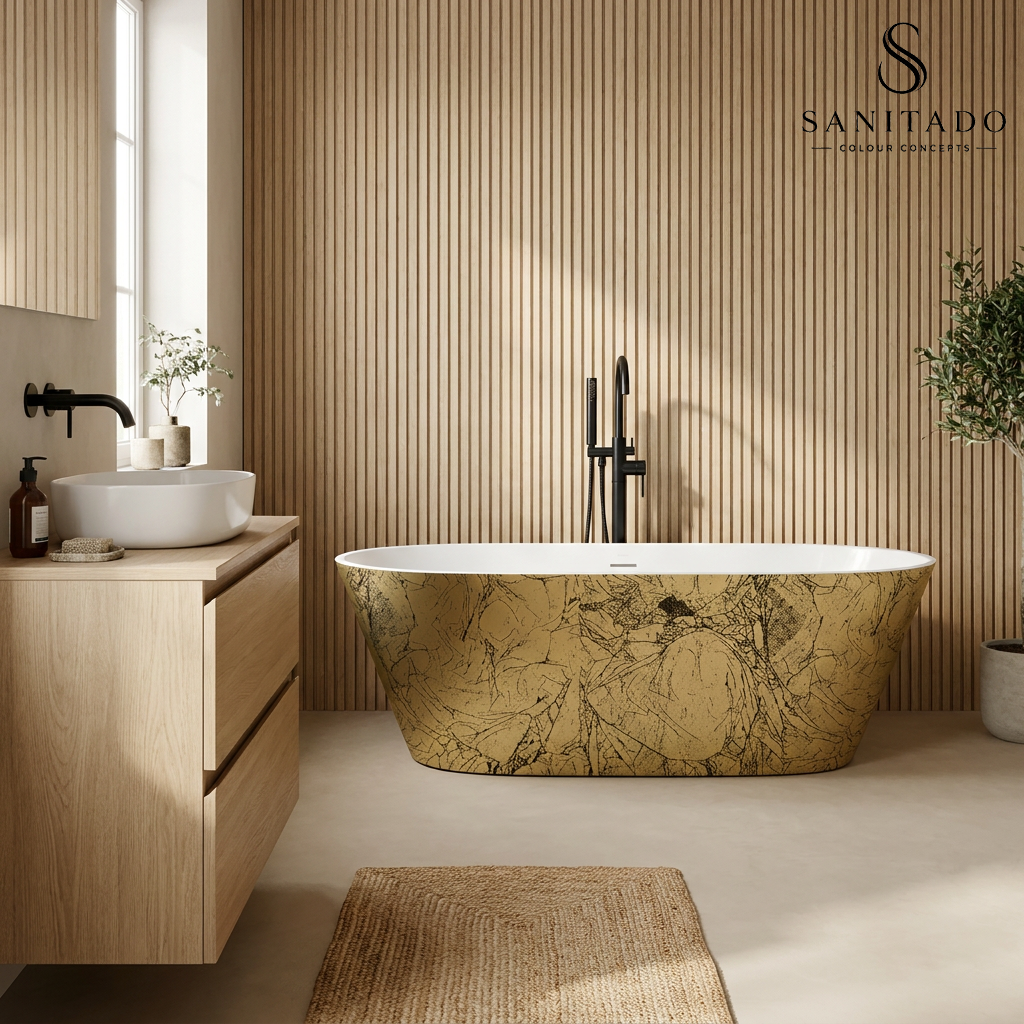 Vrijstaand ligbad Sanitado Industry Gold brush 172x75cm mat goud en wit
