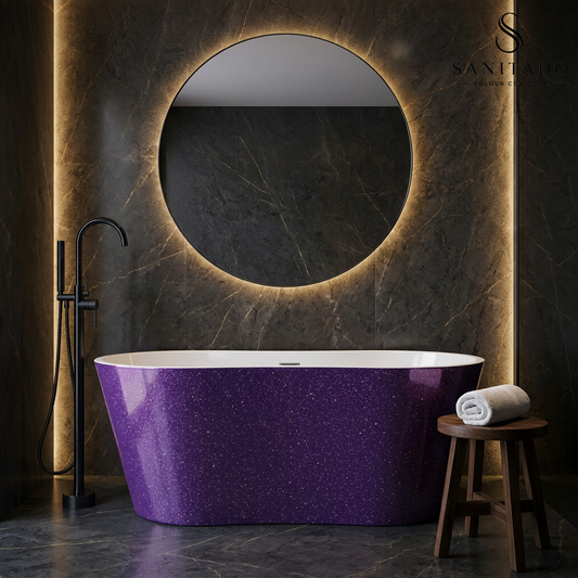Vrijstaand ligbad Sanitado Rainbow Purple sparkle 174x77cm paars en glanzend wit